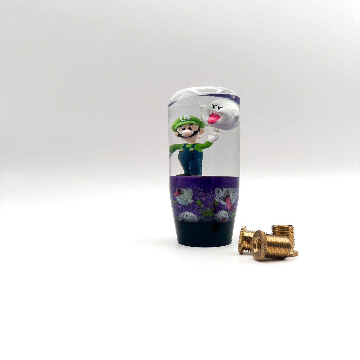 Luigi & Boo shift knob – custom Mario Kart car accessory. Weighted resin gear knob for smooth shifting, universal fit, and standout Nintendo style.