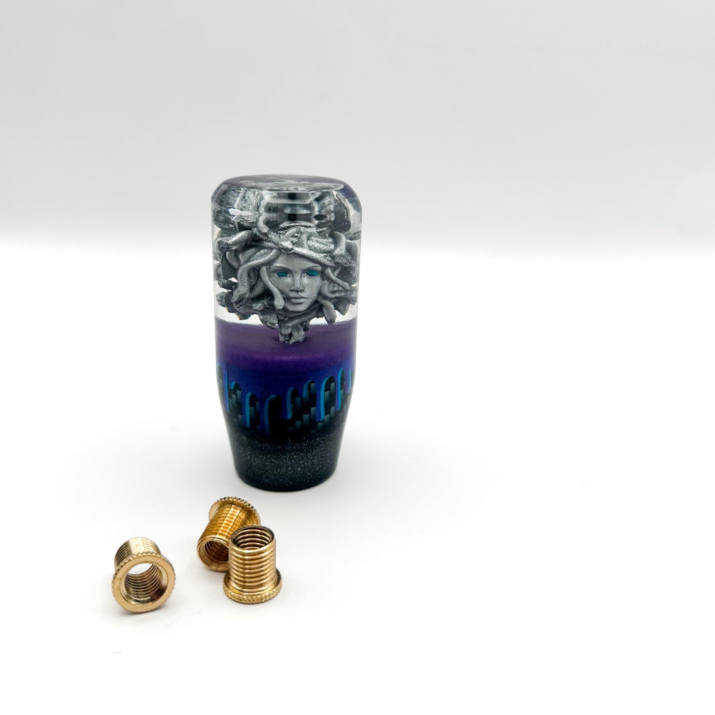silver Medusa shift knob for manual cars
