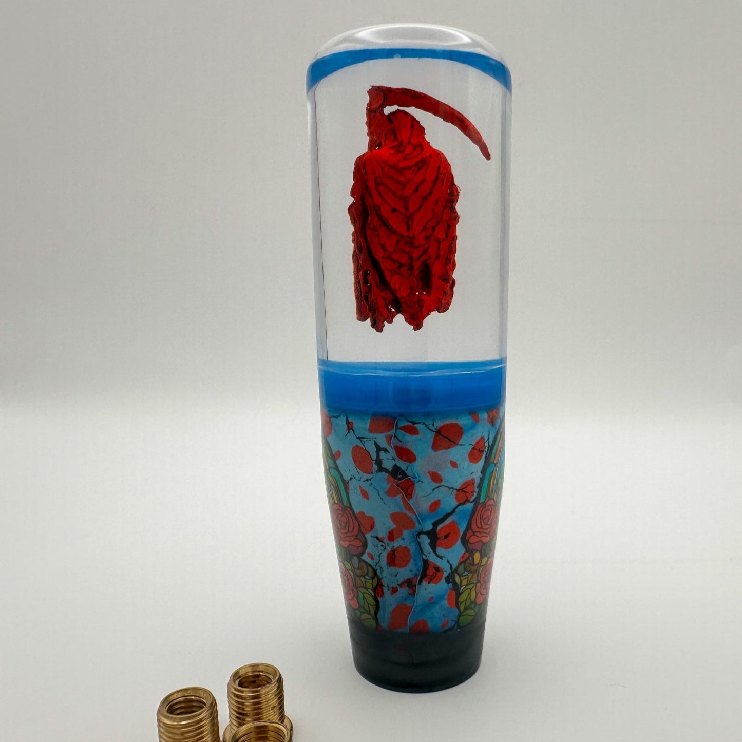 Grim reaper shift knob shifter for manual gear cars blue and red