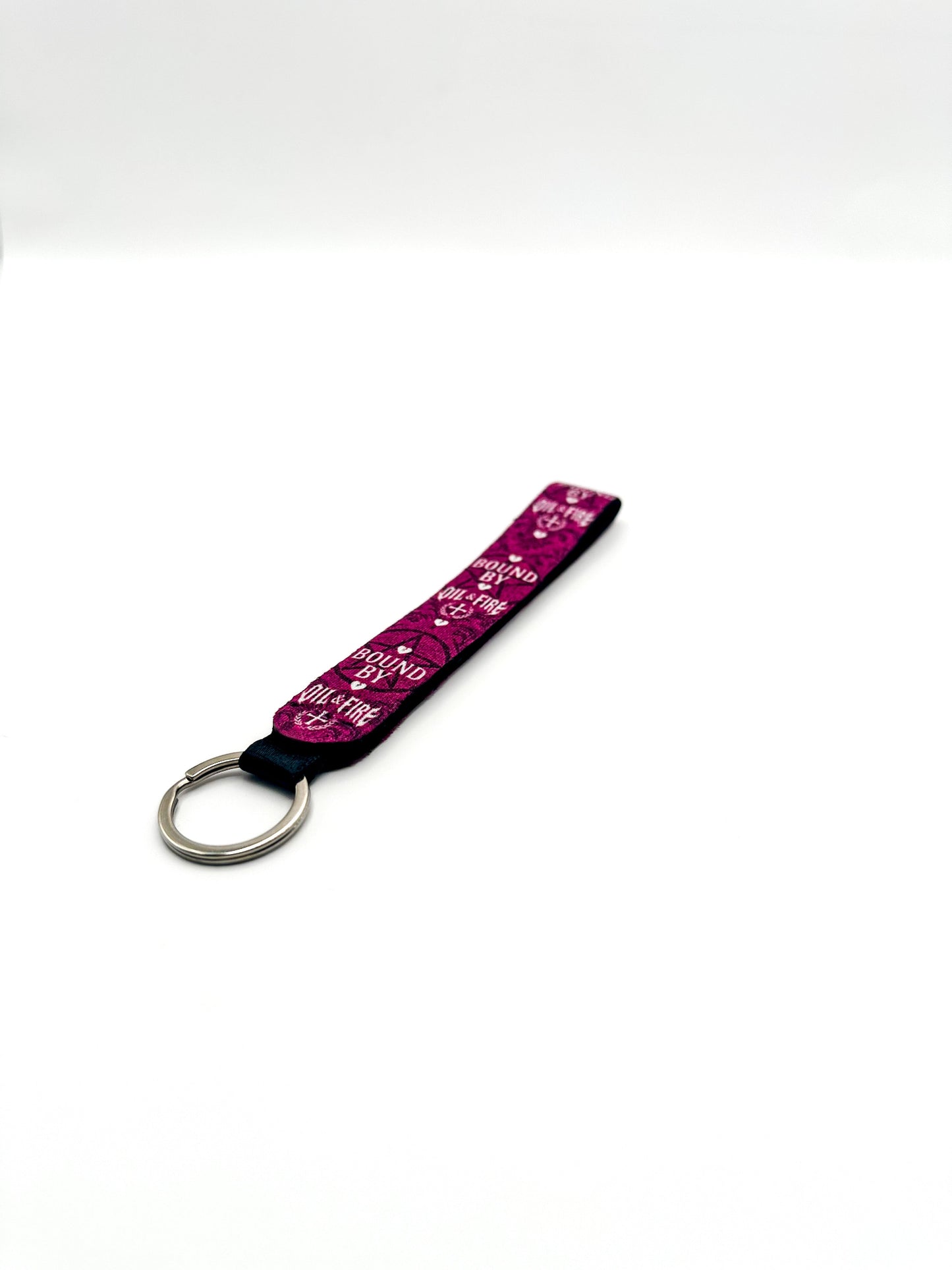 broken Heart keychain stamped pentagram and bound by Oil and fire