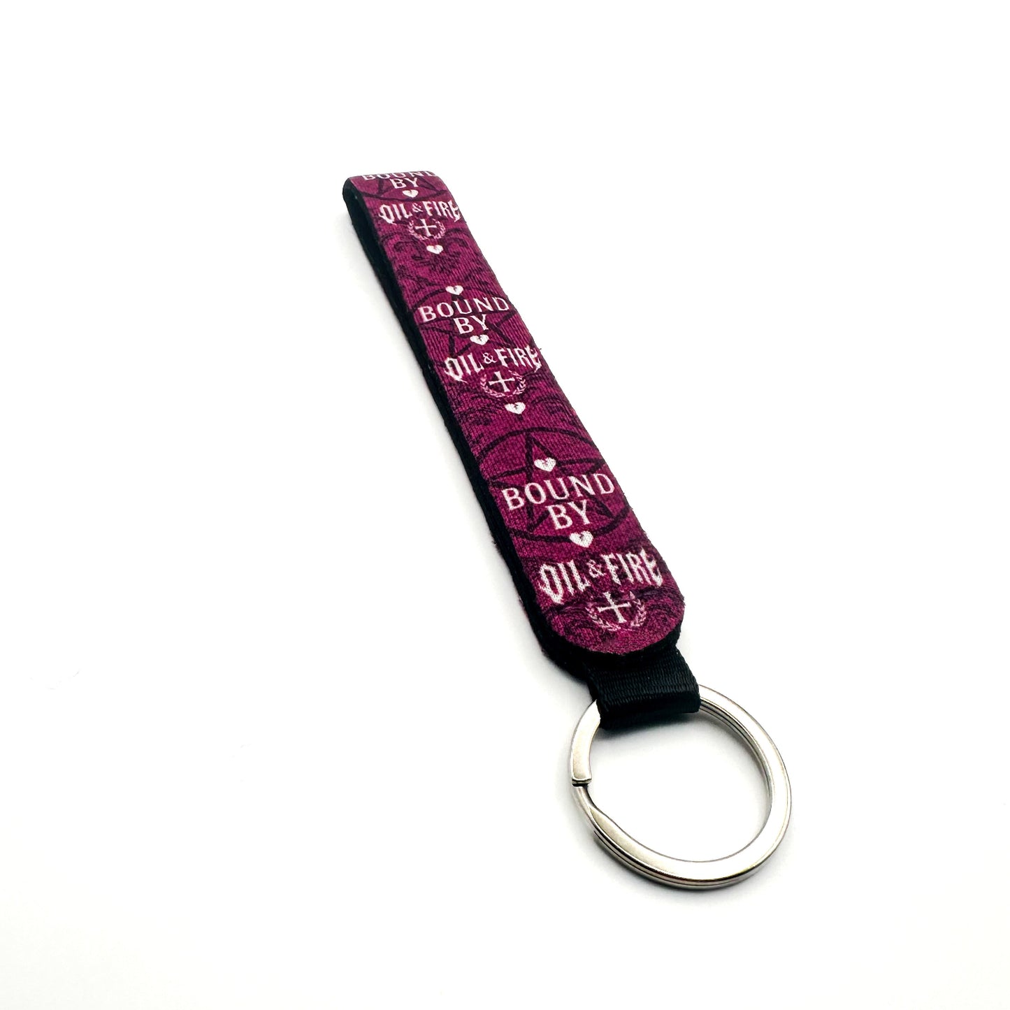 broken Heart keychain stamped pentagram and bound by Oil and fire