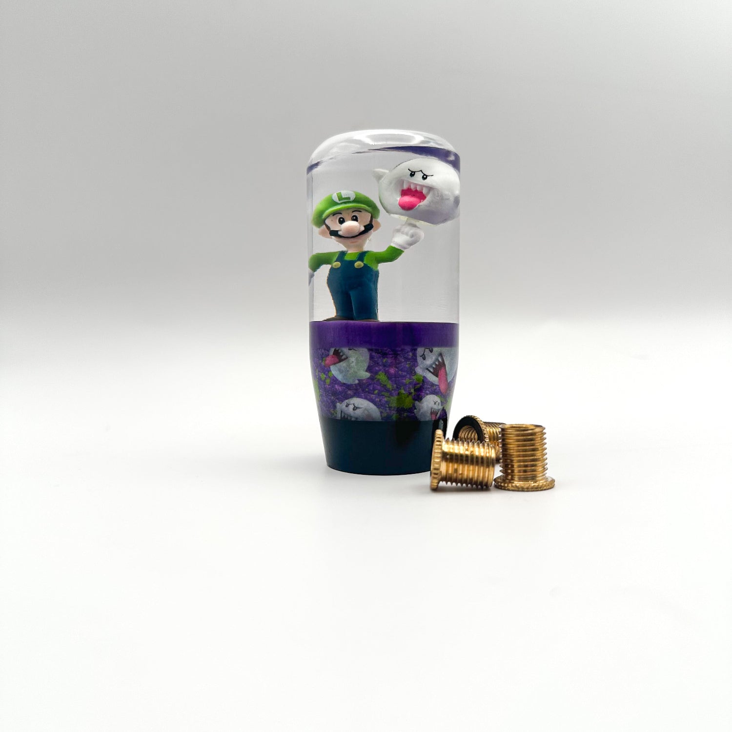 Luigi & Boo shift knob – custom Mario Kart car accessory. Weighted resin gear knob for smooth shifting, universal fit, and standout Nintendo style.