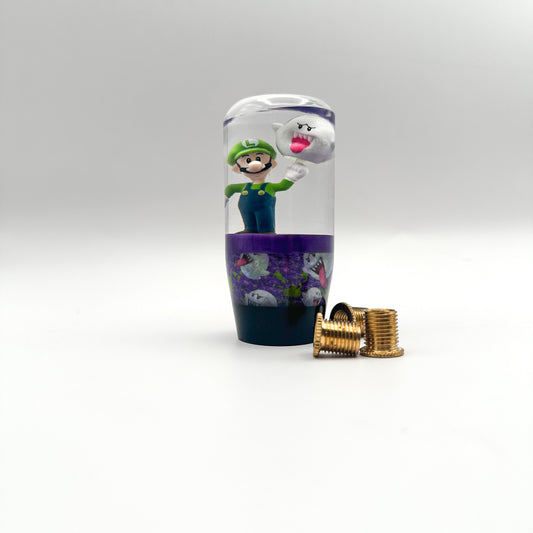 Luigi & Boo shift knob – custom Mario Kart car accessory. Weighted resin gear knob for smooth shifting, universal fit, and standout Nintendo style.