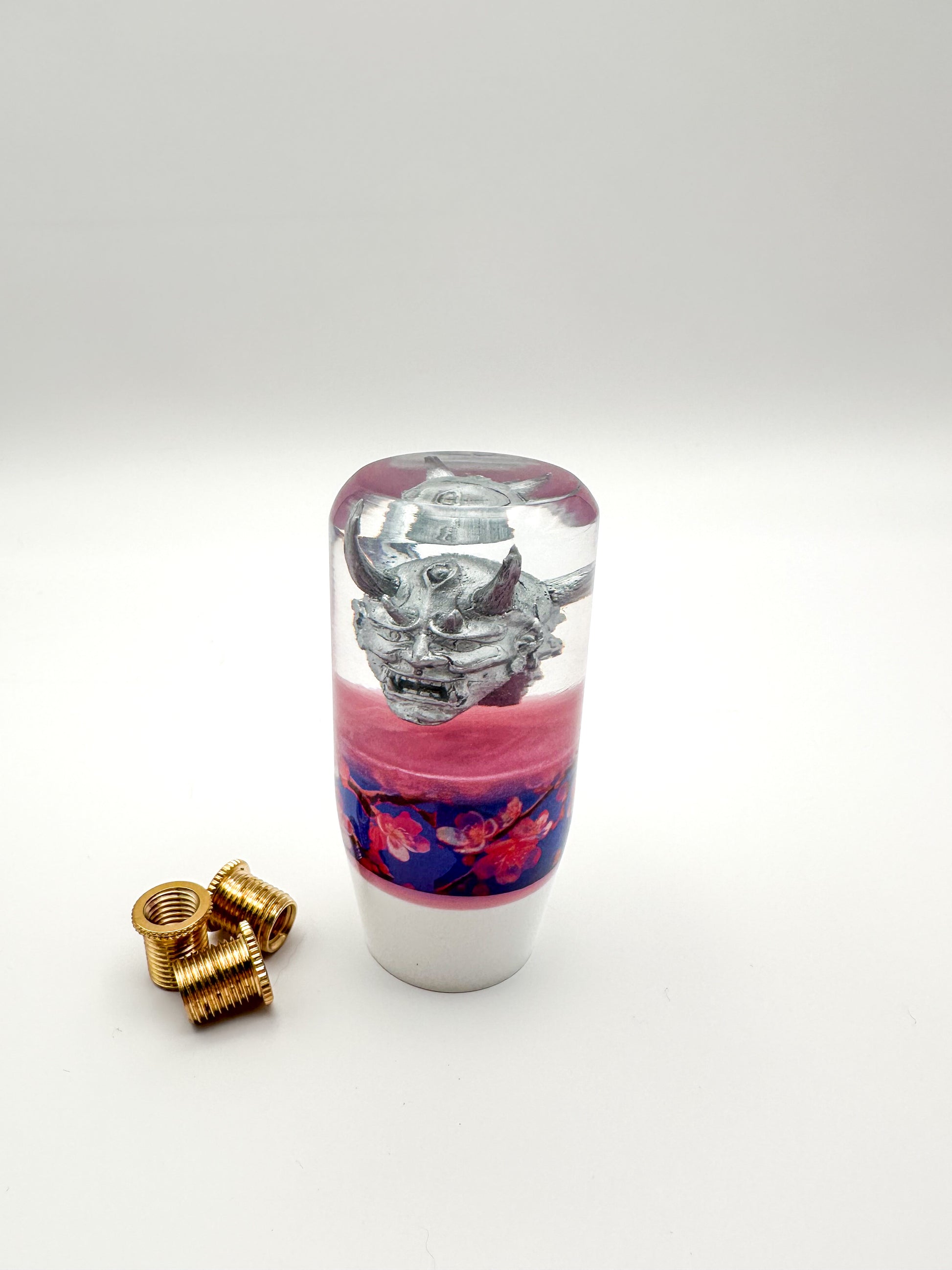 silver oni samurai side view of shifter shift knob. product is weighted and made in usa in wisconsin. universal. 