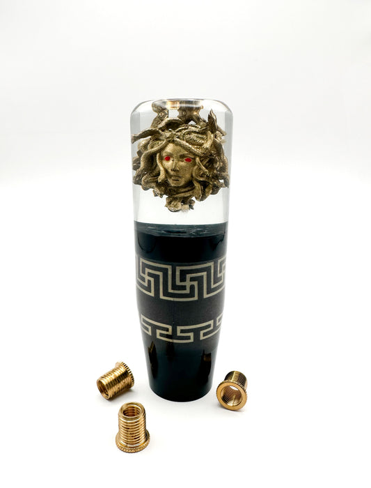 Medusa Shift Knob with metallic gold details and premium design, ideal for manual and automatic stick shifters.