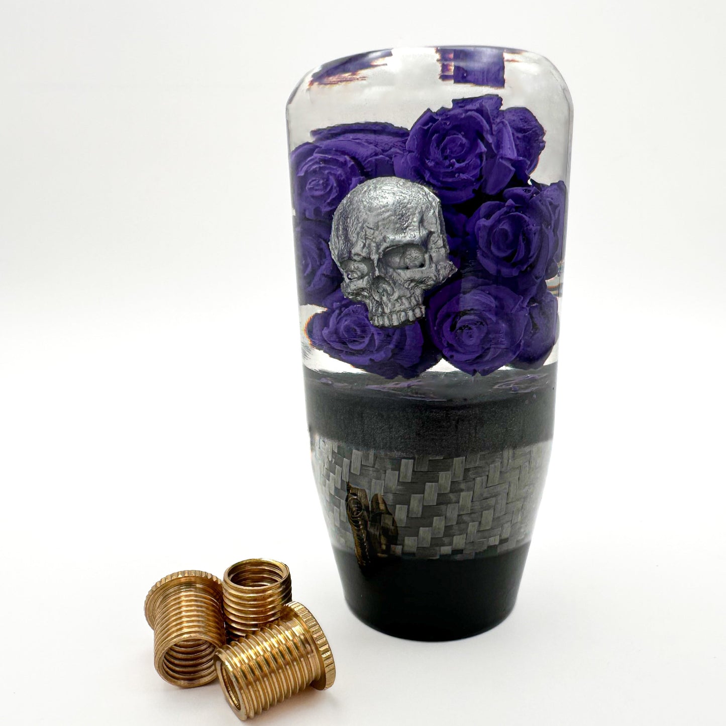 skull and roses shift knob with carbon fiber