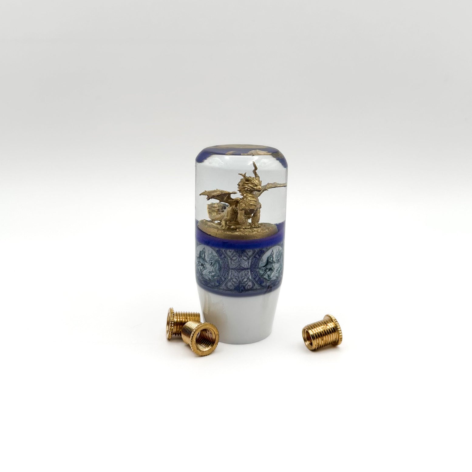 Gold dragon shifter knob shift manual purple blue white knight battle fight medieval