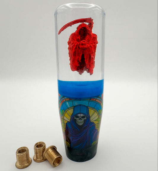 Grim reaper shift knob red and blue cult shifter for manual cars